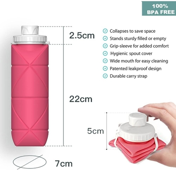 SPECIAL MADE Collapsible Water Bottle - 2.75" Diameter, 9.65" Height Unfolded - Picture 6 of 11